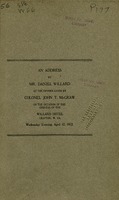 ["&lt;p&gt; Pamphlet. Address about the history of the Baltimore and Ohio Railroad, specifically its role in West Virginia, and its hopes of a continued mutually beneficial relationship.&lt;br /&gt; &lt;br /&gt;  &lt;/p&gt;"]