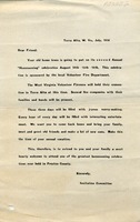 ["&lt;p&gt; Leaflet.  A letter from the Invitation Committee to attend the second Annual &quot;Homecoming&quot; celebration, August 14th-16th, 1930, held in conjunction with the West Virginia Volunteer Firemen convention held in Terra Alta, W. Va.&lt;/p&gt;"]