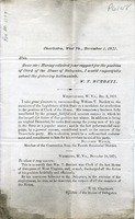 ["Pamphlet.  \"Charleston, West Va., December 1, 1871. Hon. Dear Sir: Having solicited your support for the position of Clerk of the House of Delegates, I would respectfully submit the following testimonials.  W. T Burdett.\"&lt;br /&gt;"]