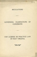 &lt;p&gt; Pamphlet.  &quot;The Law Faculty of the State Universtiy is the legally Constituted Commission for examining all candidates for admission to practice law&quot;.  &quot;For any further information address Okey Johnson, President of the Committee, West Va. University, Morgantown, W. Va.&quot;&lt;/p&gt;