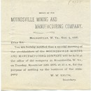 ["&lt;p&gt; Leaflet. Notice of meeting to be held &quot;at the office of the company in Moundsville, W. Va., on Tuesday, November 12th 1895, at 10 a.m., for the purpose of settling up the business of the company.&quot;&lt;/p&gt;"]